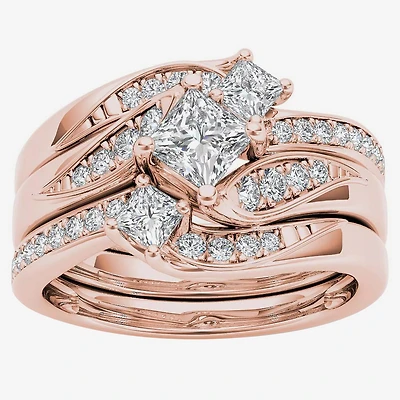 Love Lives Forever Womens 1 CT. T.W. Natural White Diamond 14K Gold 3-Stone Bypass Bridal Set