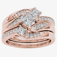 Love Lives Forever Womens 1 CT. T.W. Natural White Diamond 14K Gold 3-Stone Bypass  Bridal Set