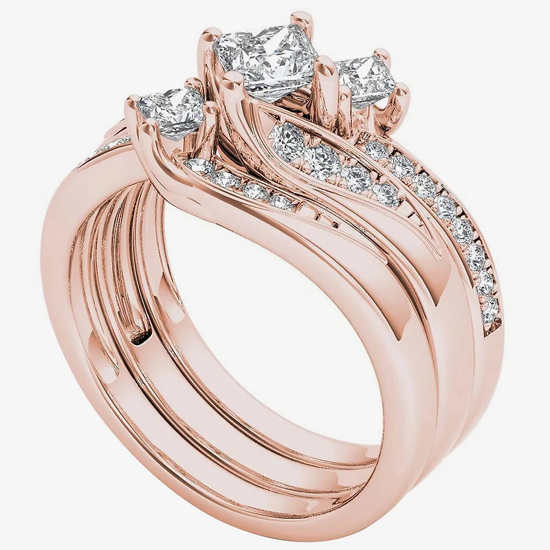 Love Lives Forever Womens 1 CT. T.W. Natural White Diamond 14K Gold 3-Stone Bypass Bridal Set