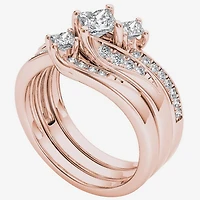 Love Lives Forever Womens 1 CT. T.W. Natural White Diamond 14K Gold 3-Stone Bypass  Bridal Set