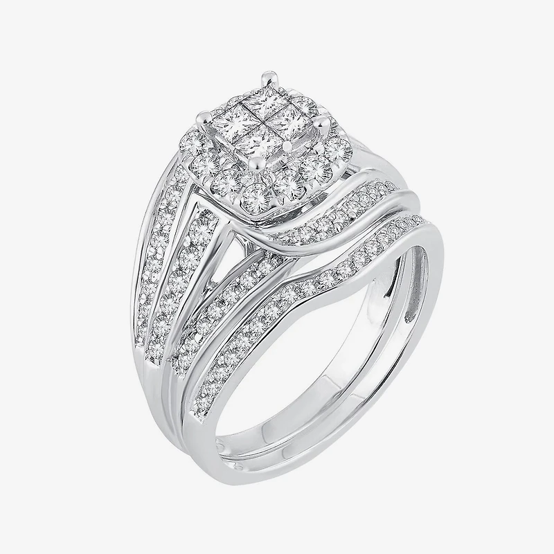 Womens 1 CT. T.W. Natural White Diamond 10K Gold Cushion Bridal Set