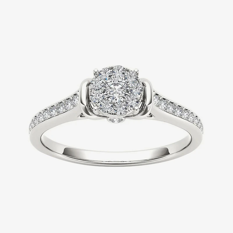 1/3 CT.T.W. Natural Diamond 10K White Gold Round Cluster Engagement Ring