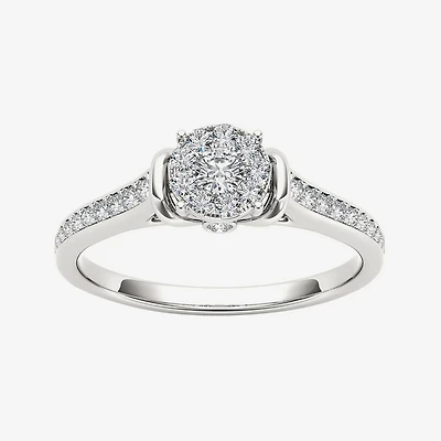 1/3 CT.T.W. Natural Diamond 10K White Gold Round Cluster Engagement Ring