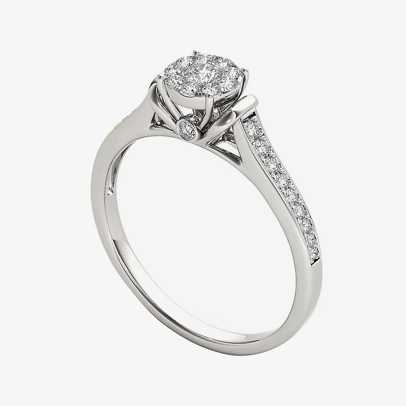 1/3 CT.T.W. Natural Diamond 10K White Gold Round Cluster Engagement Ring