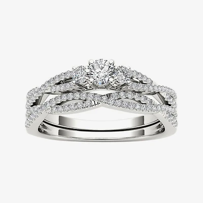 1/2 CT.T.W. Natural Diamond 14K White Gold Crossover Bridal Ring Set