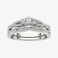 1/2 CT.T.W. Natural Diamond 14K White Gold Crossover Bridal Ring Set