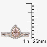 Modern Bride Gemstone Womens 3/4 CT. T.W. Genuine Pink Morganite 10K Gold Pear Side Stone Halo Bridal Set