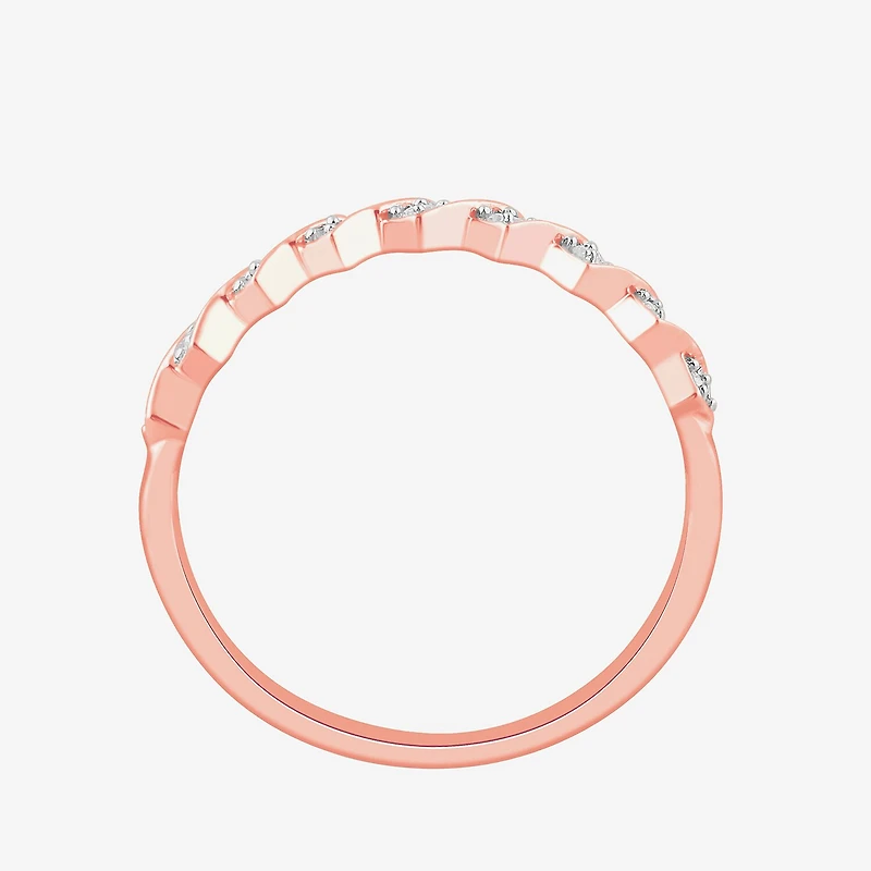 Stackable Ring (H-I / Si1-Si2) Diamond Accent Lab Grown White 10K Gold Square Wedding Band