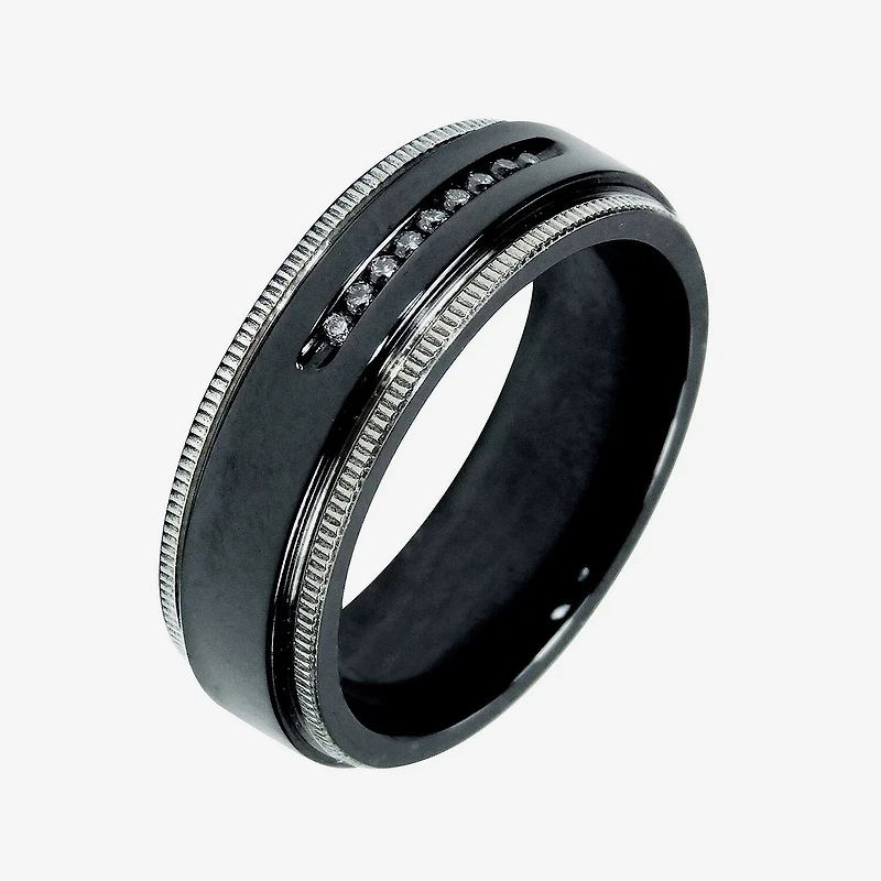 Mens 1/10 C.T. TW. Natural Diamond Black Titanium Wedding Band