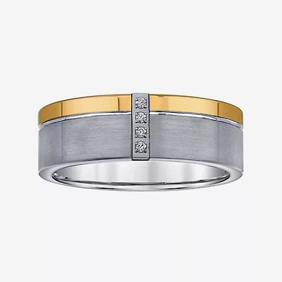 Mens 8MM Diamond Accent Natural White Tungsten Wedding Band