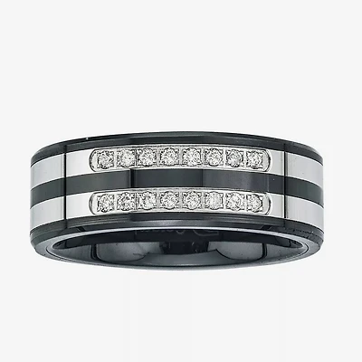Mens 1/5 CT.T.W. Natural Diamond Stainless Steel & Ceramic Wedding Band