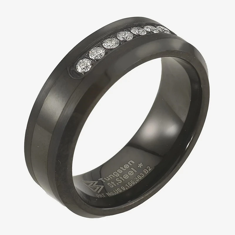 Mens 8MM 1/5 CT. Natural White Diamond Tungsten Wedding Band