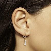 14K Yellow Gold Triple Cubic Zirconia Drop Earrings