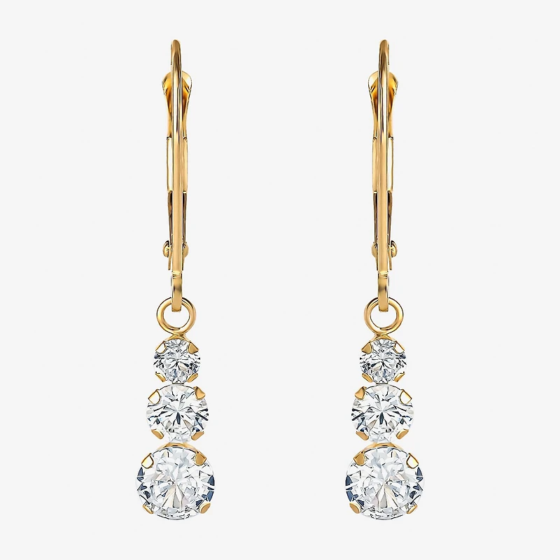 14K Yellow Gold Triple Cubic Zirconia Drop Earrings