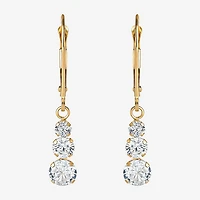 14K Yellow Gold Triple Cubic Zirconia Drop Earrings