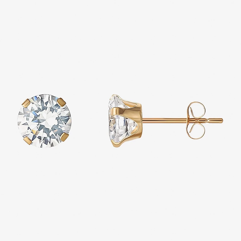 6mm 14K Yellow Gold Round Cubic Zirconia Stud Earrings