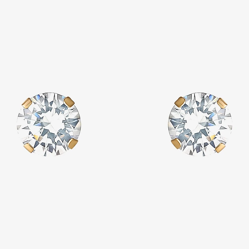 6mm 14K Yellow Gold Round Cubic Zirconia Stud Earrings