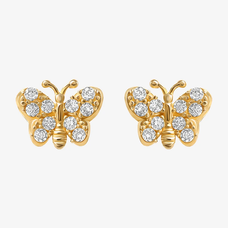 Cubic Zirconia 14K Gold 4.6mm Butterfly Stud Earrings