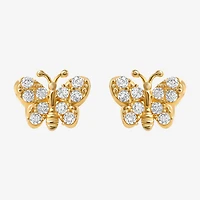Cubic Zirconia 14K Gold 4.6mm Butterfly Stud Earrings