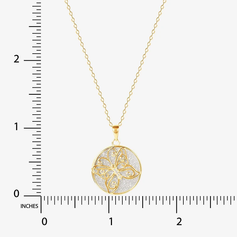 Womens White Cubic Zirconia 14K Gold Over Silver Butterfly Round 18 Inch Pendant Necklace