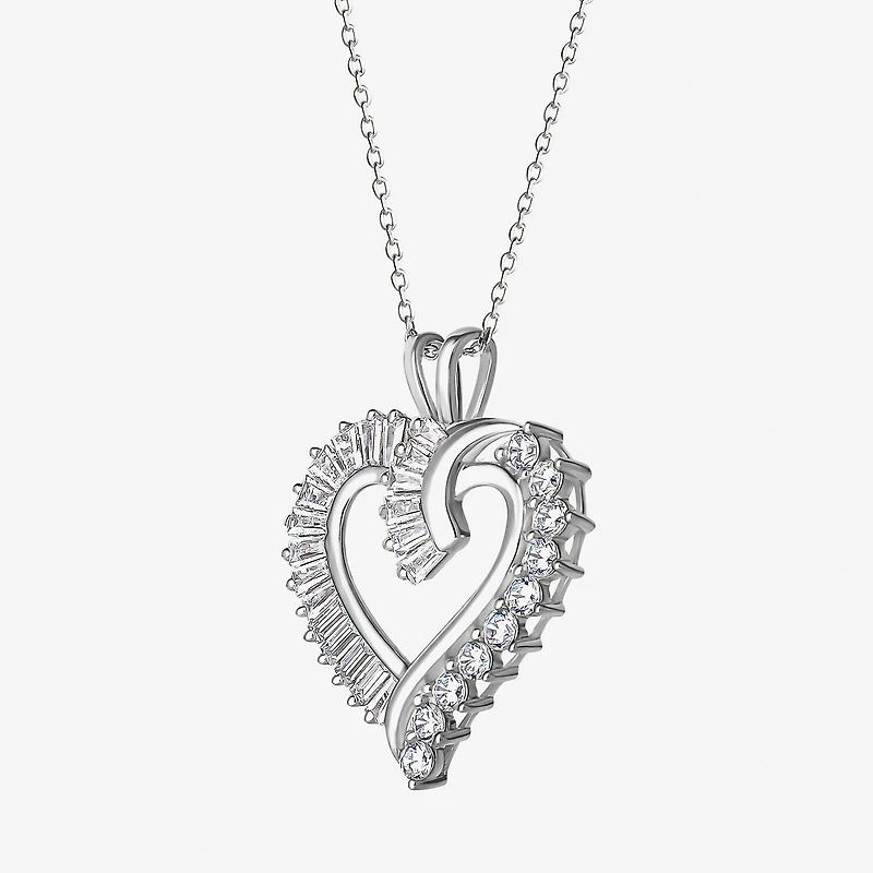 DiamonArt® Womens White Cubic Zirconia Sterling Silver Heart Pendant Necklace
