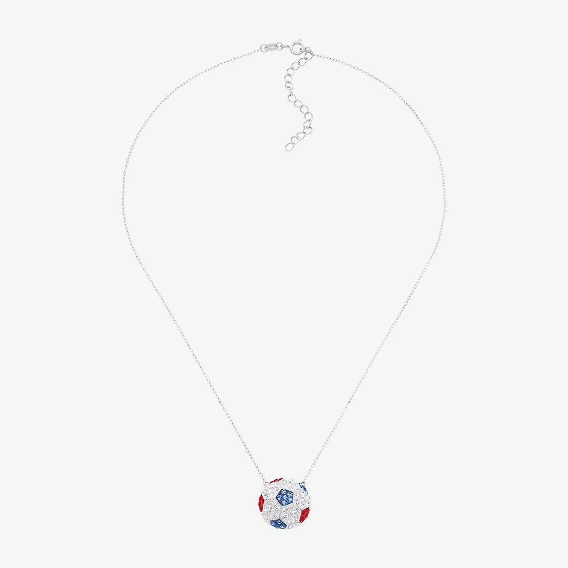 Limited Quantities! Soccer Ball Womens Multi Color Crystal Sterling Silver 18 Inch Pendant Necklace