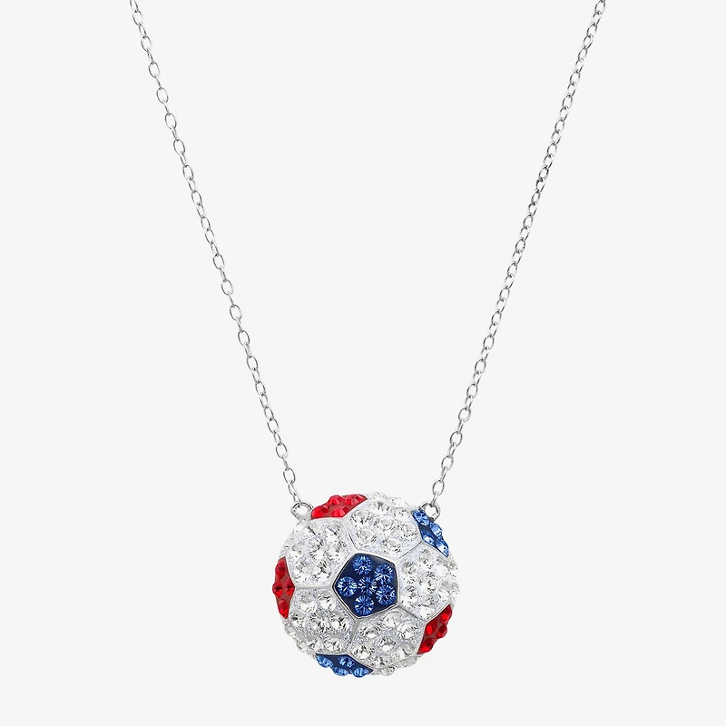 Limited Quantities! Soccer Ball Womens Multi Color Crystal Sterling Silver 18 Inch Pendant Necklace