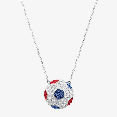 Limited Quantities! Soccer Ball Womens Multi Color Crystal Sterling Silver 18 Inch Pendant Necklace