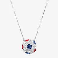 Limited Quantities! Soccer Ball Womens Multi Color Crystal Sterling Silver 18 Inch Pendant Necklace