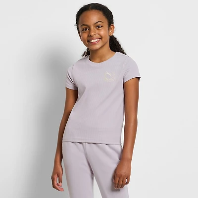 PUMA Big Kid Girls Round Neck Short Sleeve Regular Fit Graphic T-Shirt
