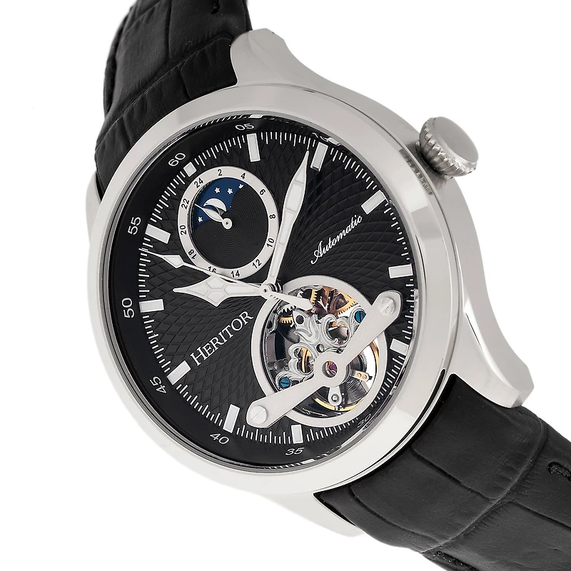 Heritor Mens Automatic Black Leather Strap Watch-Herhr8102