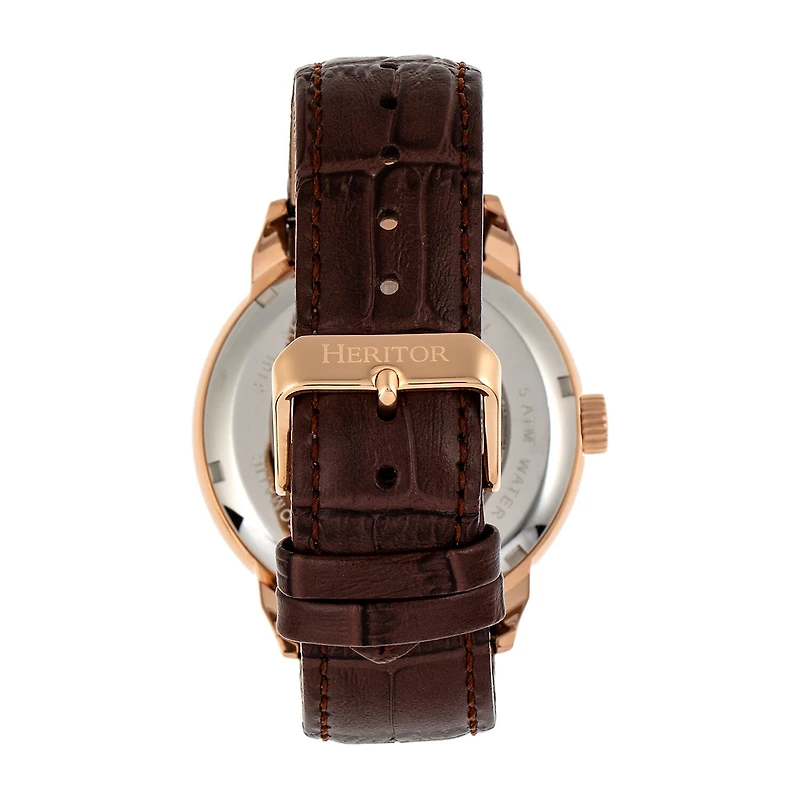 Heritor Automatic Mens Automatic Brown Leather Strap Watch Herhr8304