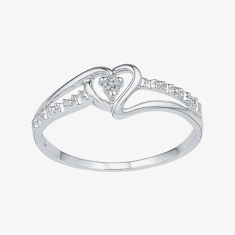 Womens Diamond Accent Natural Diamond 10K Gold Heart Delicate Cocktail Ring