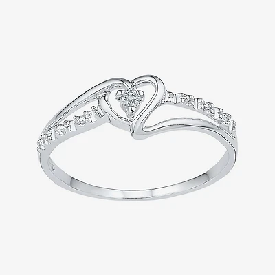 Womens Diamond Accent Natural Diamond 10K Gold Heart Delicate Cocktail Ring
