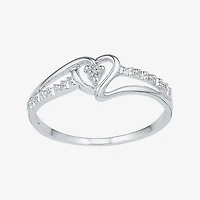 Womens Diamond Accent Natural Diamond 10K Gold Heart Delicate Cocktail Ring