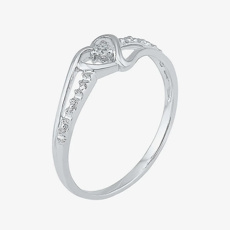 Womens Diamond Accent Natural Diamond 10K Gold Heart Delicate Cocktail Ring