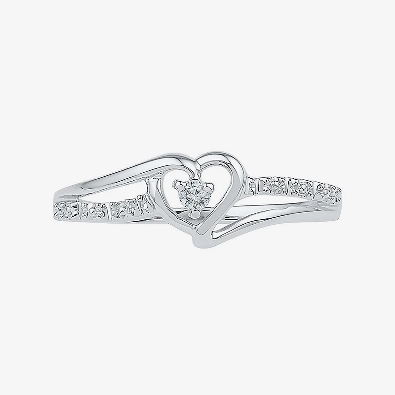 Womens Diamond Accent Natural Diamond 10K Gold Heart Delicate Cocktail Ring