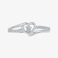 Womens Diamond Accent Natural Diamond 10K Gold Heart Delicate Cocktail Ring