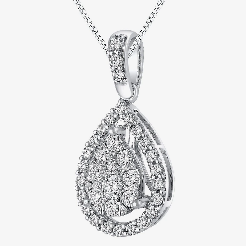 Womens 1/2 CT. T.W. Natural White Diamond 14K Gold Pear 18 Inch Pendant Necklace