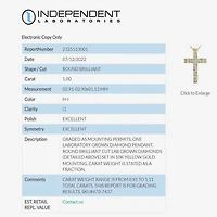 H-I / I1) Womens 1 CT. T.W. Lab Grown White Diamond 10K Gold Cross 18 Inch Pendant Necklace