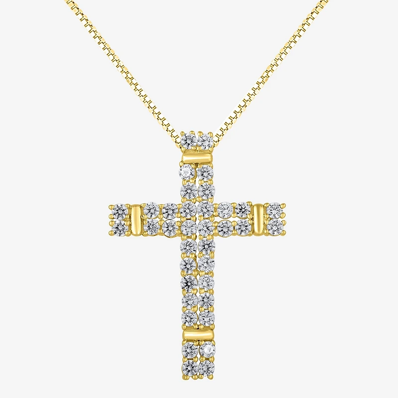 H-I / I1) Womens 1 CT. T.W. Lab Grown White Diamond 10K Gold Cross 18 Inch Pendant Necklace