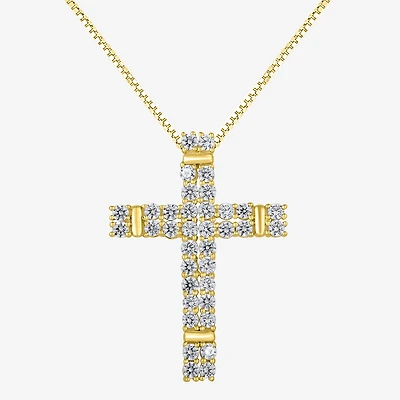 (H-I / I1) Womens 1 CT. T.W. Lab Grown White Diamond 10K Gold Cross 18 Inch Pendant Necklace