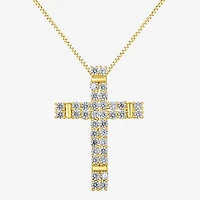 H-I / I1) Womens 1 CT. T.W. Lab Grown White Diamond 10K Gold Cross 18 Inch Pendant Necklace
