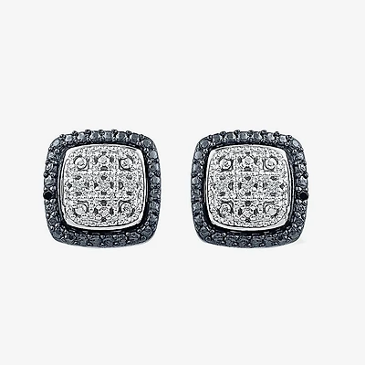 Diamond Accent Natural Black Diamond Sterling Silver 17.6mm Cushion Stud Earrings