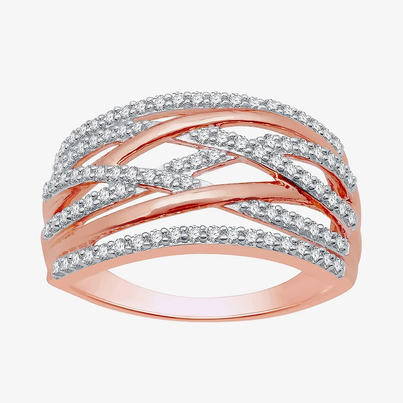 Womens 1/2 CT. T.W. Natural White Diamond 14K Rose Gold Over Silver Band