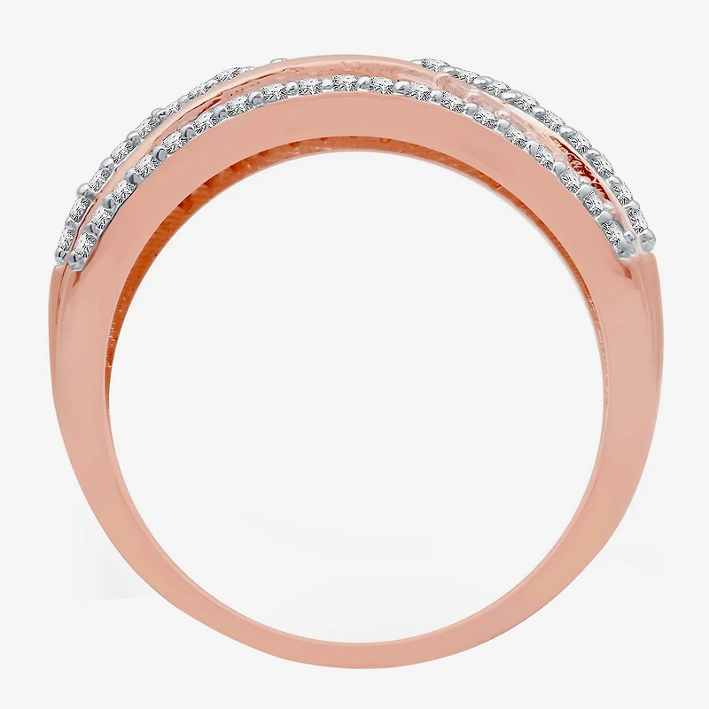 Womens 1/2 CT. T.W. Natural White Diamond 14K Rose Gold Over Silver Band