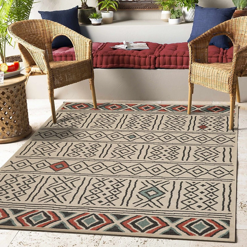 LR Home Tribal Diamond Indoor Outdoor Rectangular Area Rug