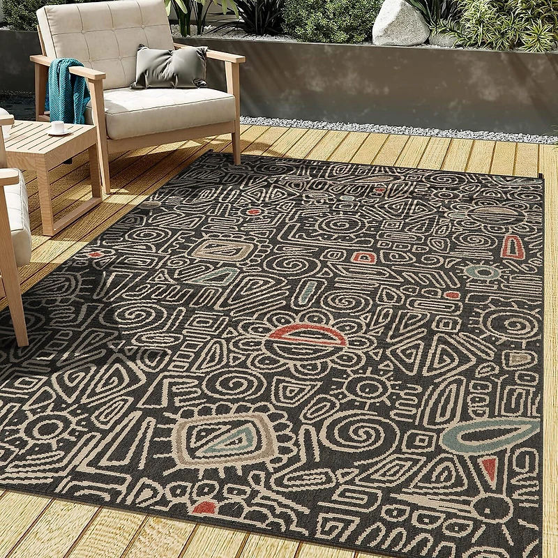LR Home Abstract Tribal Indoor Outdoor Rectangular Area Rug