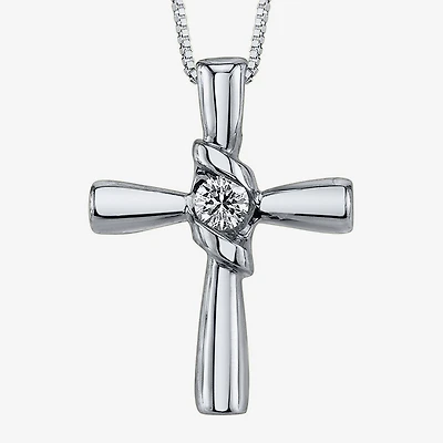 Sirena® 1/10 CT. Natural Diamond 14K White Gold Cross Pendant Necklace