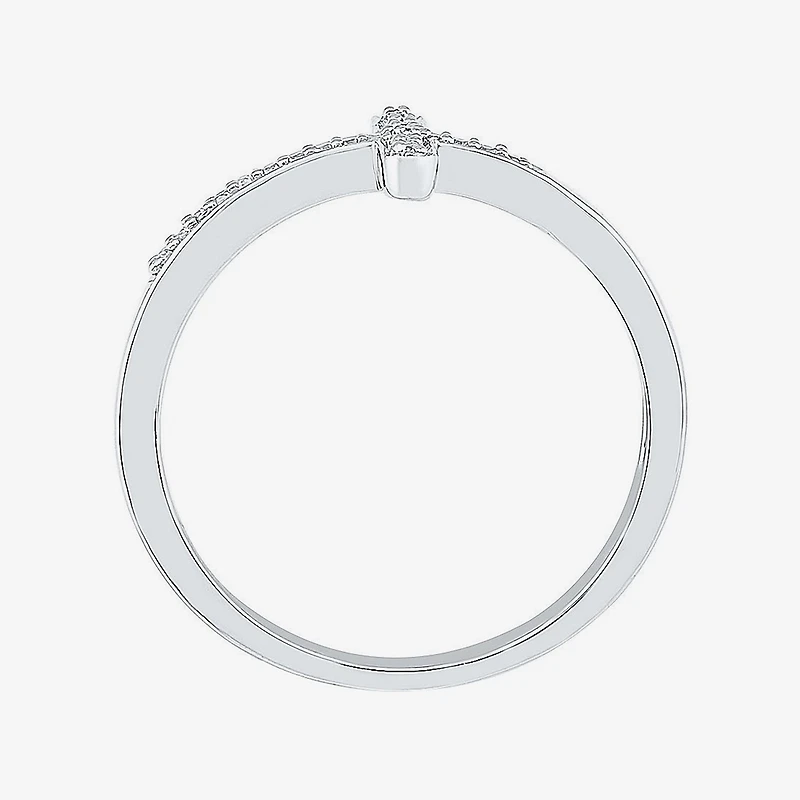 Sideways Womens Diamond Accent Natural White Sterling Silver Cross Delicate Cocktail Ring